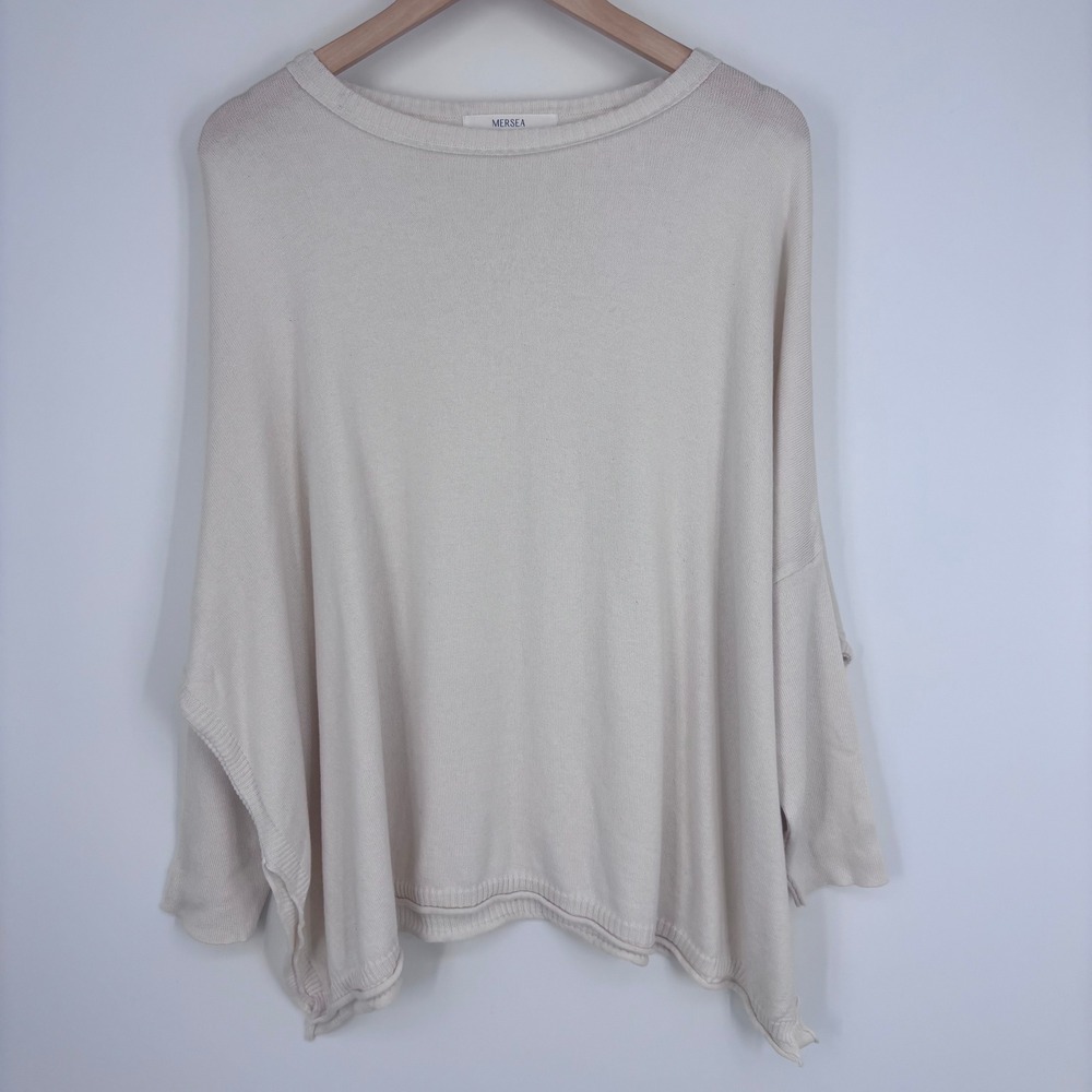 Mersea Catalina Sweater Womens OS Cream Cotton Blend Dolman Poncho Coastal Boho